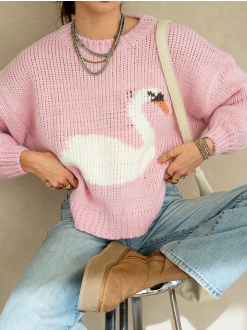 NWT LE LIS Chunky Cable Oversized Swan Sweater M